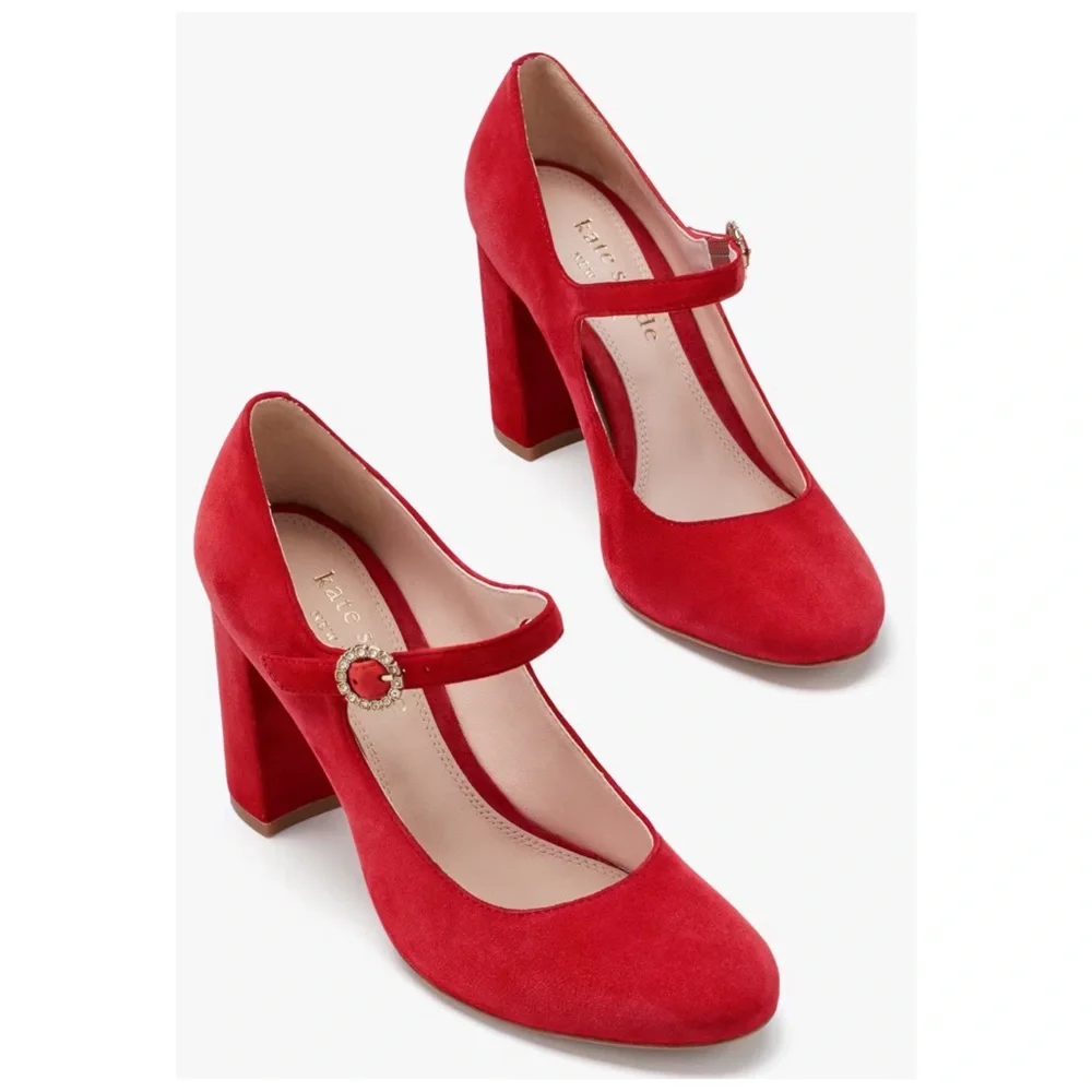 ✖️SOLD✖️•KATE SPADE• Engine Red Marlene Suede Mary Jane Pumps Size 11B - Picture 15 of 15